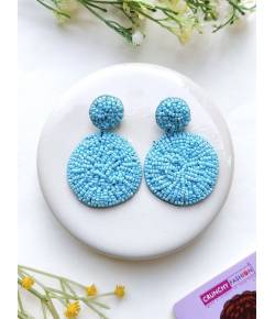 Stylish Aqua Blue Circles Handmade Beaded Earrings for