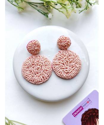 Blush Peach Circles Handmade Beaded Earrings for Women and