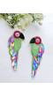 Green Quirky Beaded Parrot Earrings for Women-Statement Handmade jewellery