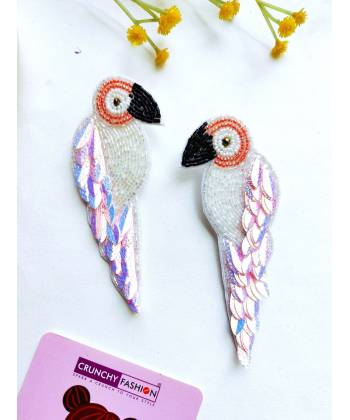 Quirky Handmade Beaded Pink Birds Earrings for Girls