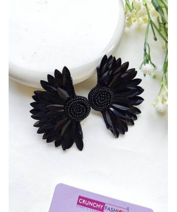 Black 'Half Flower' Handmade Earrings for Women