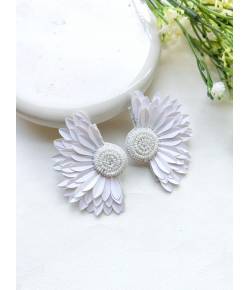 Flower-Shaped White Beaded Handmade Earrings for Women
