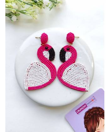 Quirky Beaded Flamingo Earrings for Women & Girls