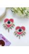 Pink-White Evil Eye Heart Handmade Earrings