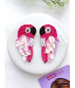 Pink Panchi Earrings- Quirky Beaded Bird Earrings for Women
