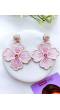 Pink Flower Handmade Beaded Dangler Earrings for Women &