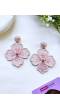 Pink Flower Handmade Beaded Dangler Earrings for Women &