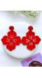 Red Floral Handmade Beaded Earrings for Women