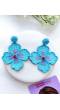Sky Blue Handmade Beaded Floral Earrings for Women and