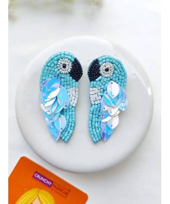 Aqua Panchhi Earrings- Quirky Beaded Earrings for Women/