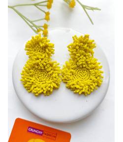 Yellow Handmade Beaded Dangler Earrings for Women