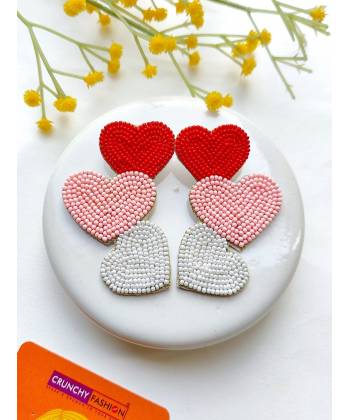Handmade Beaded Heart Stud Earrings - Quirky Valentine's Day