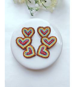 Multicolored Beaded Heart Stud Earrings - Perfect Valentine's Da