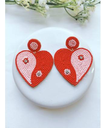 Handmade Red-Pink Heart Earrings: Stylish Valentines Day