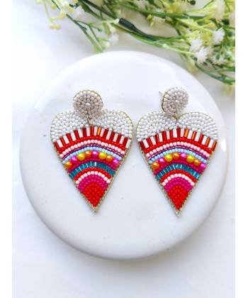 Mandala Heart Beaded Earrings - Statement Party Wear for Girls