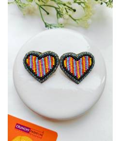 Multicolored Heart-Shaped Beaded Stud Earrings: Valentines
