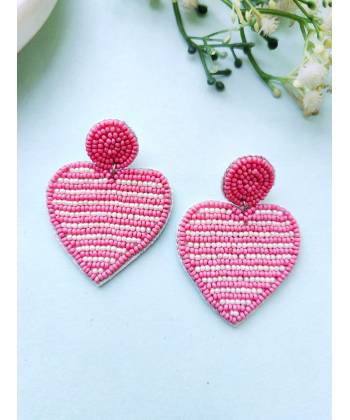 Light Pink Heart Shaped Handcrafted Beaded Earrings for Girls