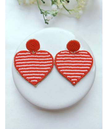 Red-White Heart Beaded Earrings for Women