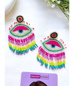 Pink-White Multicolor Evil-Eye Dangler Earrings for Girls and