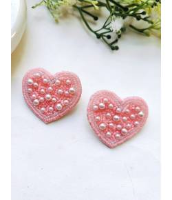 Blushing Pink Heart Handmade Studs Earrings for Women &