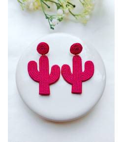 Pink Cactus Handmade beaded Earrings for Girls