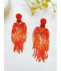 Luxe Orange Tassel Handmade Earrings for Party Wear