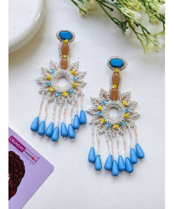 Sky Blue-White Handmade Earrings for Women