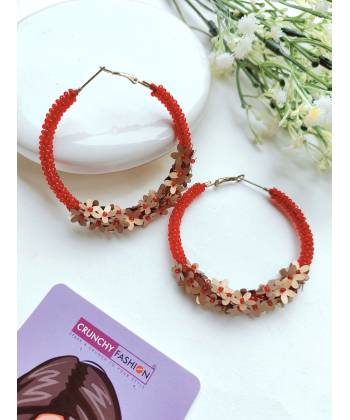 Contemporary Handmade Red Beaded Mess Hoops for Party