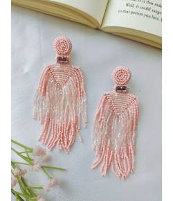 Pastel Pink Beaded Tassel Earrings for girls/Women