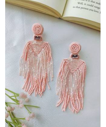 Pastel Pink Beaded Tassel Earrings for girls/Women