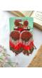 Handmade Red-White Beaded Tassel Earrings for Festival &