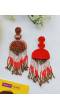 Handmade Red-White Beaded Tassel Earrings for Festival &