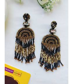 Black & Gold Handmade Tassel Earrings for Women and Girls