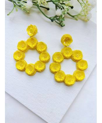 Yellow Floral Handmade Beaded Earrings for Women and Girls