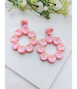 Handmade Pink Floral Beaded Earrings for Women and Girls