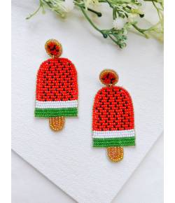 Watermelon Chuski Beaded Earrings - Handicrafted Quirky