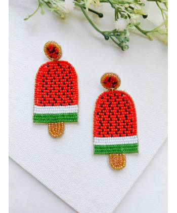 Watermelon Chuski Beaded Earrings - Handicrafted Quirky
