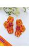 Crystal Studded Orange Handmade Floral Earrings for
