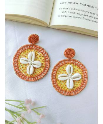 Handmade Yellow & Peach Beaded Earrings for Women &