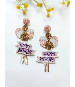 Buy Online Crunchy Fashion Earring Jewelry Quirky Pink Beaded Birthday Balloon Earrings for Girls - Perfect Bi...Expan Handmade Beaded Jewellery CFE2290