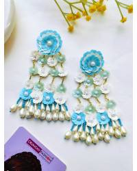 Buy Online Crunchy Fashion Earring Jewelry Pink-Yellow-Skyblue Floral Handmade Earrings for haldi/Mehndi Party Wear Drops & Danglers CFE2316