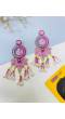 Handmade Pink-Purple Multicolor Flower-Shaped Dangler Earrings for Women & Girls