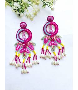 Handmade Pink-Purple Multicolor Flower-Shaped Dangler Earrings for Women & Girls