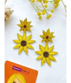 Yellow Sunflower Party Wear Beaded Earrings for Women & Girls