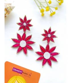 Buy Online Crunchy Fashion Earring Jewelry Pink Sunflower Party Wear Beaded Earrings for Women & Girls Drops & Danglers CFE2311