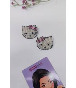 Handmade Beaded Off-White Kitty Earrings for Women & Girls
