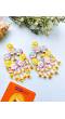 Pink-Yellow-Skyblue Floral Handmade Earrings for haldi/Mehndi Party Wear