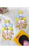 Pink-Yellow-Skyblue Floral Handmade Earrings for haldi/Mehndi Party Wear
