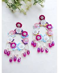 Buy Online Crunchy Fashion Earring Jewelry Handmade Patel Blue, Yellow & Pink Floral Jewellery Set for Haldi-Mehndi Handmade Beaded Jewellery CFS0690