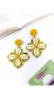 Yellow-Green Cowrie Shell Floral Design Earrings for Women